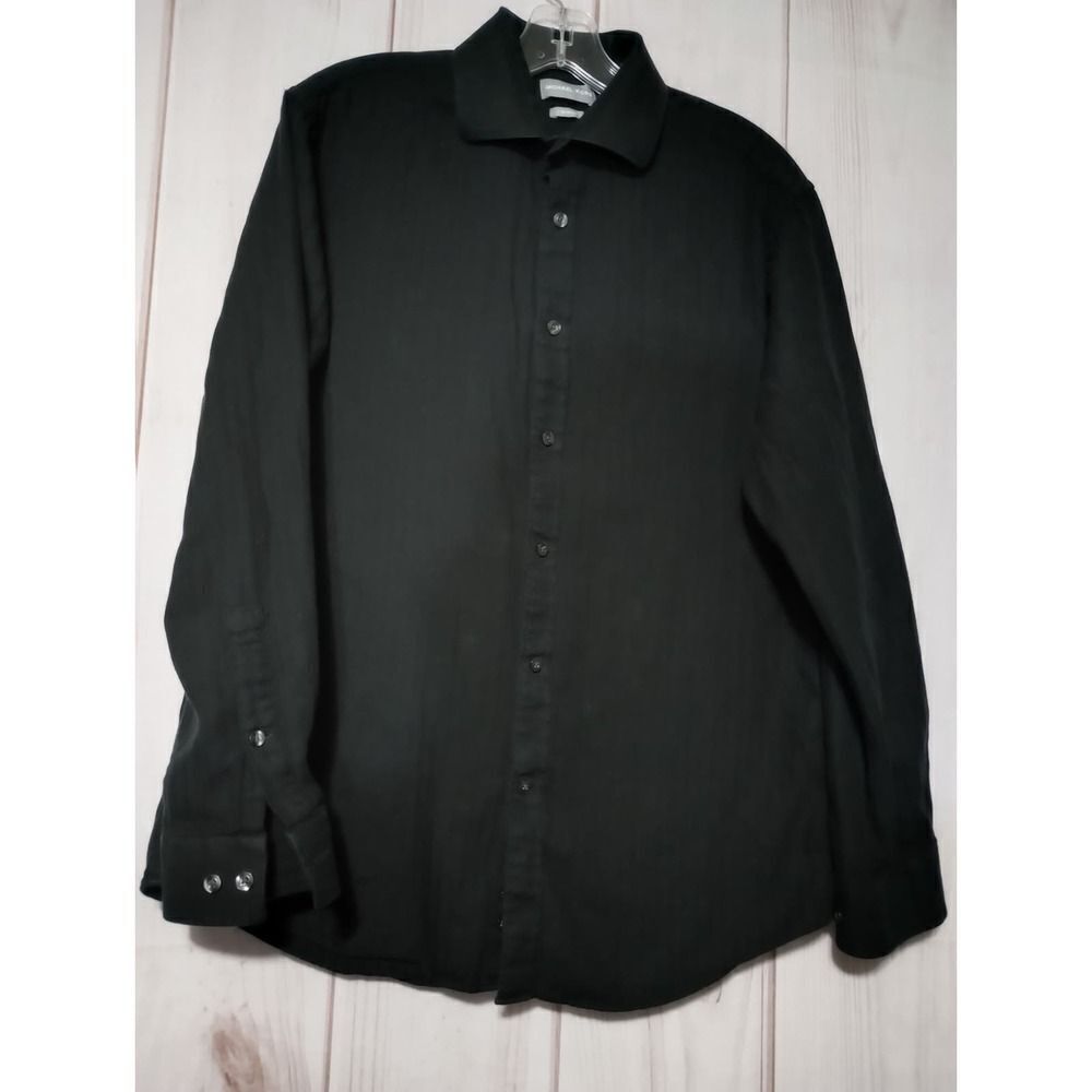 Michael Kors Shirt Men's Large Black Button Front Long Sleeve Slim Fit‎